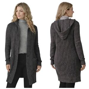 prAna Hidden Oasis Charcoal Duster Hooded Sweater Knit Cardigan Large F358